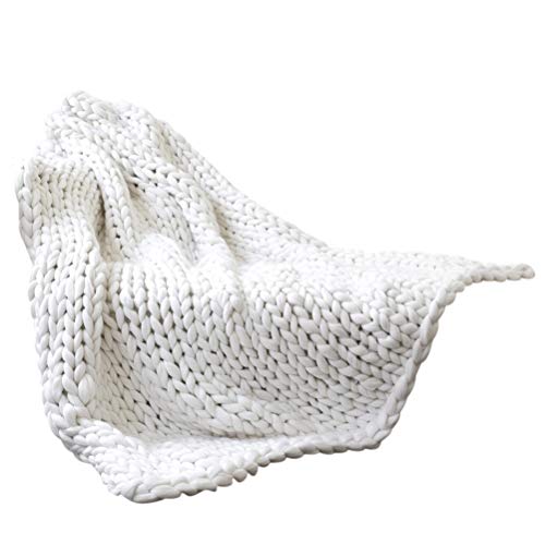 Qiekenao Thick Knitted Blanket, Handmade, Fleece, Pet, Sofa, Bed, Home Decor, Gift, Cloth, White, 80 * 100