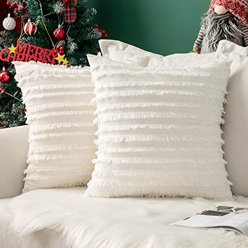 MIULEE Christmas Cushion Covers Tassel Comfortable Soft Pillow Cushion Cover Case Decorative Linen Durable Christmas Decor Sofa Bed White 18"x18"Inch 45x45cm 2 Pieces