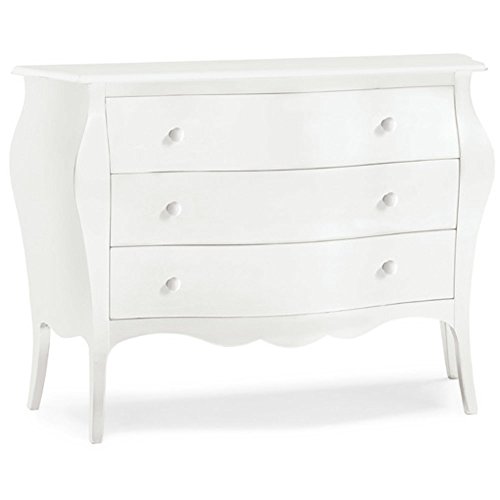 InHouse srls Rounded Dresser, Classic Style, in Solid Wood and MDF with Matte White Finish - Measures 100 x 42 x 85…