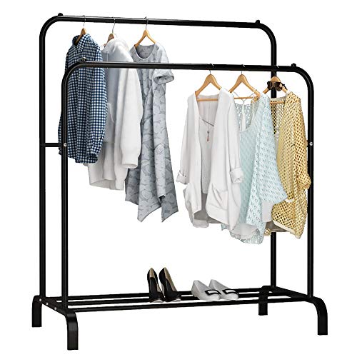 UDEAR Coat Racks Burro Freestanding Double Rod Hangers Multifunctional Bedroom Clothes Rack, Black