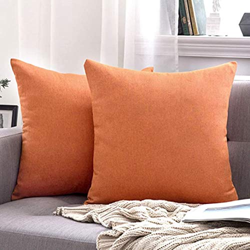 MIULEE 2 Piece Set Cushion Cover Waterproof Soft and Eco-friendly Linen Pillowcase Hidden Zipper Durable Decor for Sofa Bed Bedroom Outdoor Office 45x45cm Orange