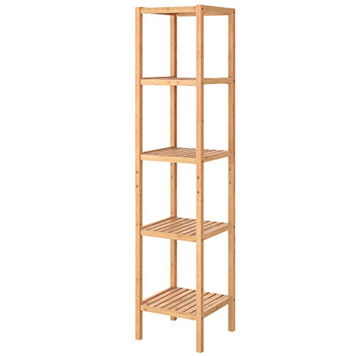 Homfa Bamboo Shelving Bathroom Shower Shelving Storage Shelving with 5 Levels for Bathroom Kitchen Height Adjustable 33x33x146.2cm