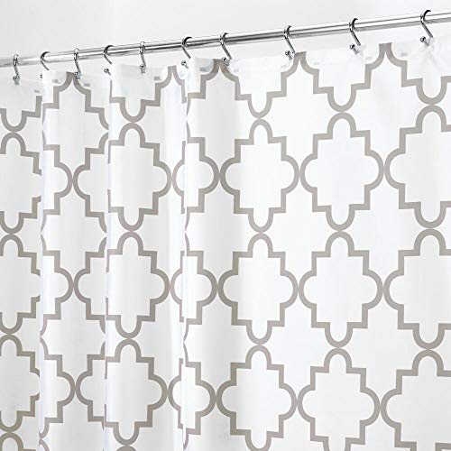 mDesign Anti-Mold Shower Curtain - Shower Curtains with Mesh Design and 12 Reinforced Grommets for Simple Installation - Waterproof Shower and Bath Curtain 183 cm x 183 cm - Light Gray