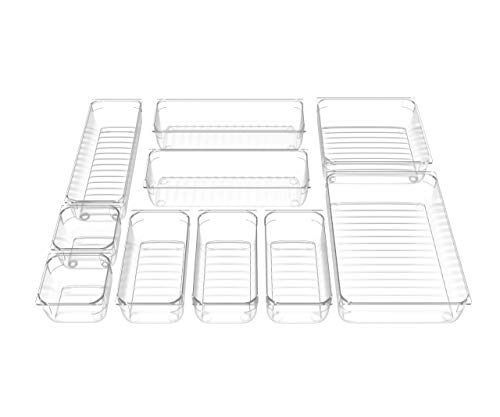 IPOW 10 PCS Drawer Organizer with 5 Different Sizes, Desk Drawer Organizer for Kitchen, Bathrooms, Stationery, School, Closet and Accessories