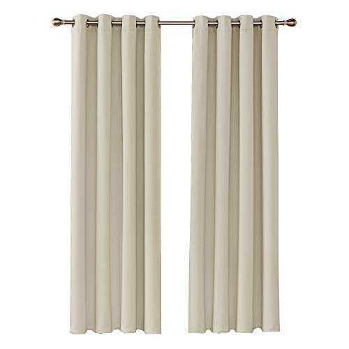 UMI by Amazon Blackout Curtains Thermal Insulating Fabrics Cold Heat Noise Light UV Rays for Living Room Bedroom Set of 2 Panels 140 x 245 cm Dark Beige