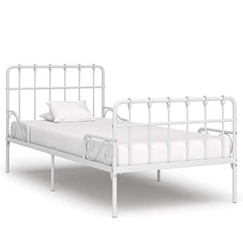 Benkeg Bed Frame with White Metal Slat Base 90x200 cm, Classic Bedroom Bed Frame Double Bed Frame