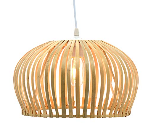 Floral light fixture, bamboo pendant, 60 W, natural, diameter 35 x height 20 cm