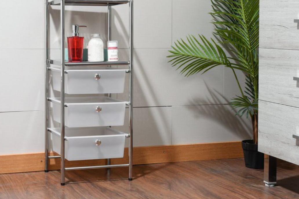 Atenea bathroom trolley 3 drawers and 2 shelves chrome / white 34.5x93x cm