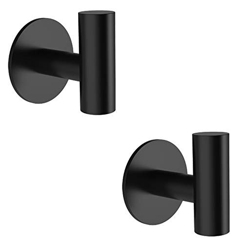 Adhesive Hooks, LYLIN Stainless Steel Adhesive Wall Hooks, Bathroom, Kitchen and Bathroom Towel Hooks Max 7KG (Black 2Pcs)