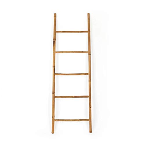 Black Velvet Studio I Love Bamboo Ladder, towel rack Bathroom shelf, 5 steps, Ethnic Style, Elegant, Natural, Lightweight, Coat Rack, bamboo, Natural Color, 150x50x4 cm.