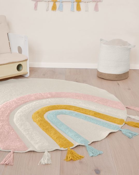 Thaide round rug 100% cotton (GOTS) rainbow multicolor Ø 100 cm