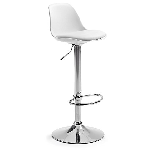 Kave Home - Orlando-T White Bar Stool with Back, Seat upholstered in Synthetic Leather and with Steel foot