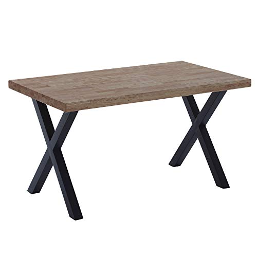 Adec - X-Loft, Dining Table, Living Room or Kitchen Table, Finished in Boreal Oak and Black Metal Legs, Measurements: 140 cm (Length) x 80 cm (Width) x 76 cm (Height)