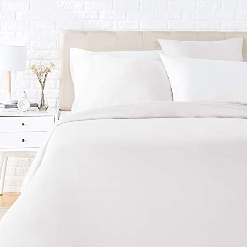 AmazonBasics Satin Duvet Cover Bedding Set, 155 x 220 cm / 80 x 80 cm x 2, White