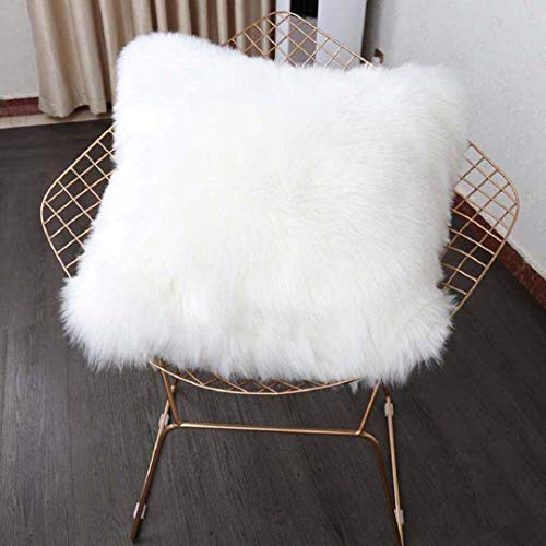 KAIHONG throwing Sheepskin Sheepskin Artificial Fur Pillow Case (45x45cm) (White, 45 x 45cm)