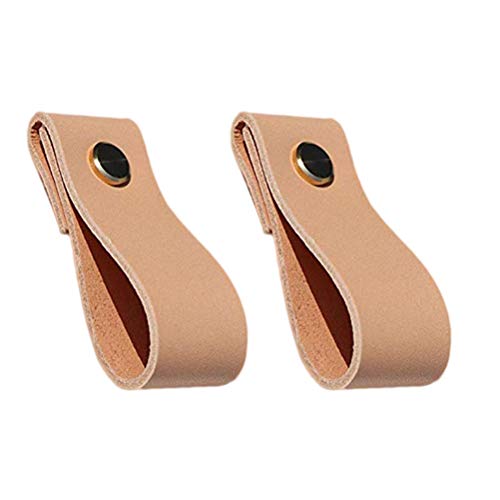 Yardwe 2 Pieces Leather Furniture Door Handle Cabinet Door Knobs Drawer Tie Pulls Door Handles (Brown)