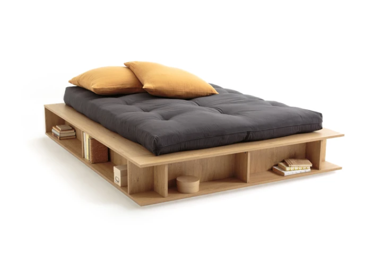 Bed with spaces for organization and semi-lifting Presto bed base