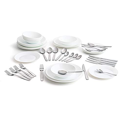 Luminarc Complete White Dinnerware for 6 People Cutlery 24 Amefa, Opal Glass, 25 Pieces