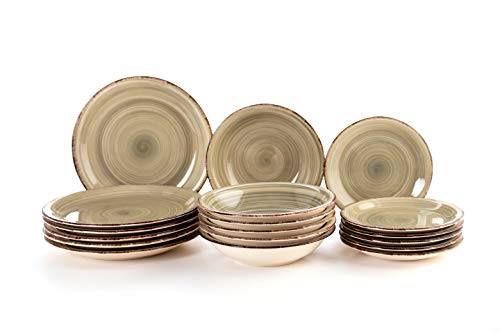 Quid Complete Modern Porcelain Dinnerware for 6 People (18 Pieces) Plain, deep, Dessert Plates, Stoneware, Pearl Gray