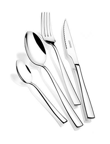 Monix Siena 24-Piece Cutlery Set with Steak Knife, 18/10 Stainless Steel, Contemporary Design, Bright Polished Finish, 3mm Thick (6 People)