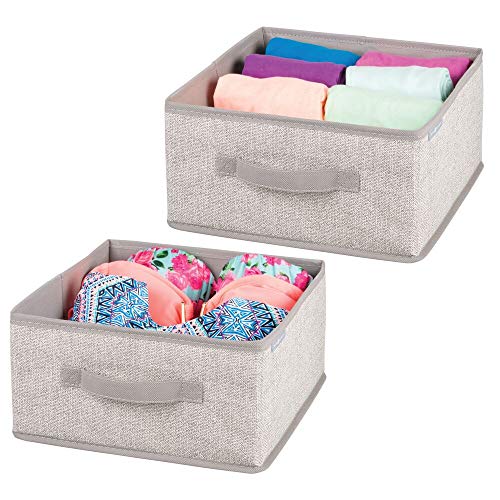 mDesign Set of 2 Organizer Boxes to Tidy Closets - Organizers for wardrobes in polypropylene with rope aesthetic - Fabric boxes for storing clothes, accessories and more - beige