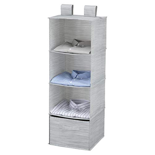 MaidMAX Closet Organizer with Drawer, Hanging Fabric Shelf, Hanging Organizer for Clothes, Towels, etc, Light Gray