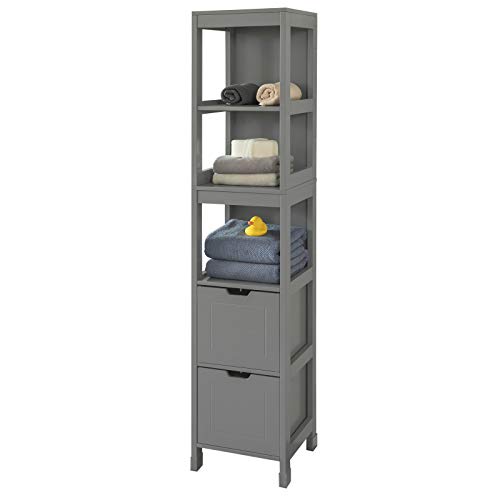 SoBuy FRG126-SG Cabinet Bathroom column Bathroom cabinet-3 shelves and 2 Drawers ES (Dark Gray)