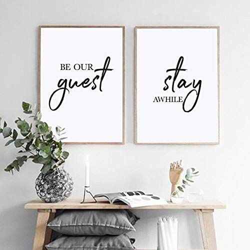 XRKITGD Be Our Guest Stay Awhile Posters and Prints on Canvas Guest Room Decoration Inspirational Art Painting Pictures Decoration 40x60cmx2 No Frame