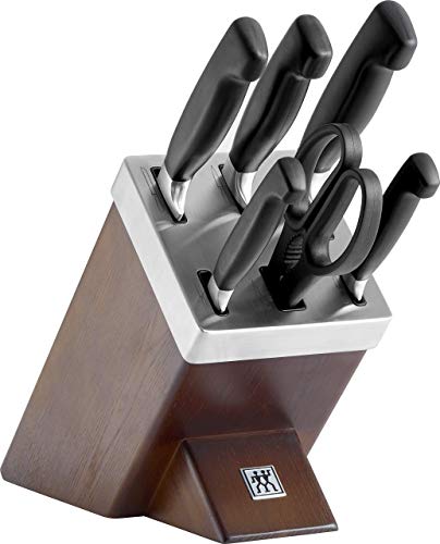 Zwilling 35145-000-0 Knife Set with Stand (7 Pieces, Ash Wood), Self Sharpening, Four Stars, Dark Brown