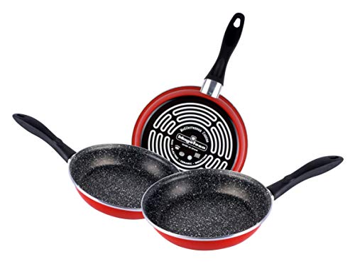 Magefesa K2 Lot 3 pans 20Ø24Ø28Ø, Made of vitrified steel.  Two-layer reinforced stone non-stick, Exterior Red Color.  Valid for all types of enameled fires