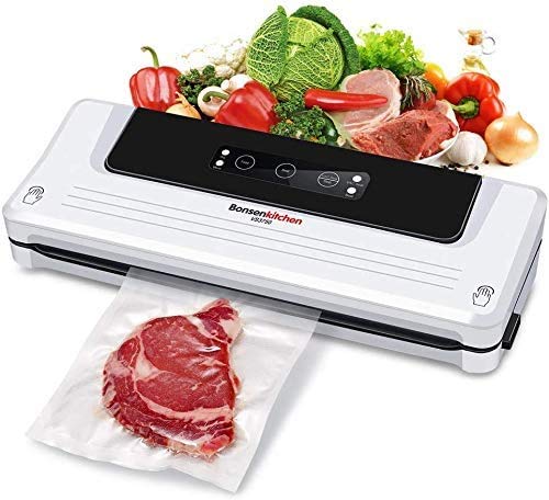 Bonsenkitchen 4 in 1 Vacuum Sealer for Home and Commercial Use, Vacuum Machine for Dry and Wet Food, Including Vacuum Roll 20 x 300cm and 5 Bags, VS3750