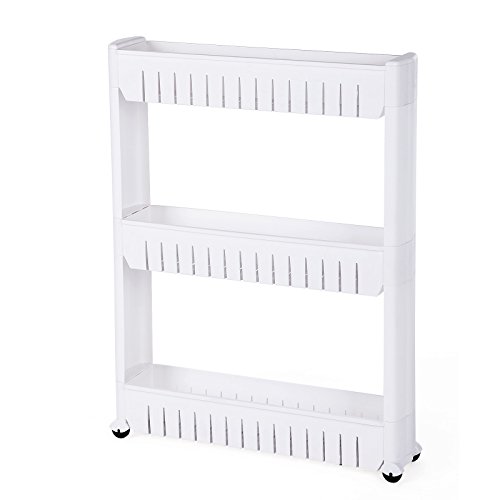 SONGMICS Shelf for Home and Bathroom, Kitchen Cart, Kitchen Shelf, 3 Levels, 72.5 cm, White KTR03W