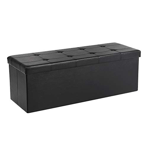 Songmics Trunk Puff - Stool for storage, Folding Maximum load of 300 kg, Black, 110 x 38 x 38 cm