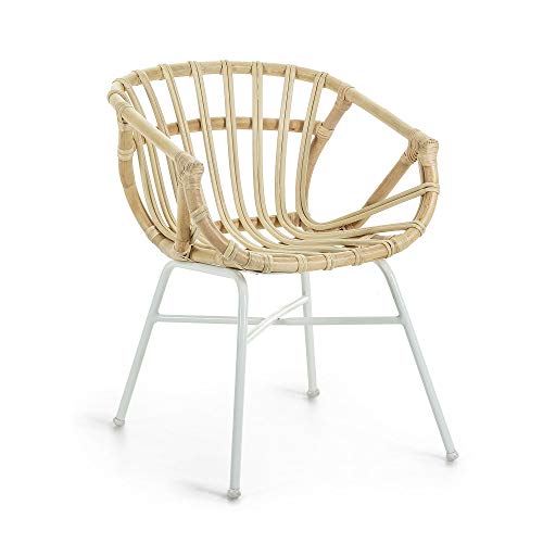 Kave Home - Kaly Rattan Dining Chair with Armrests and Steel Legs in White