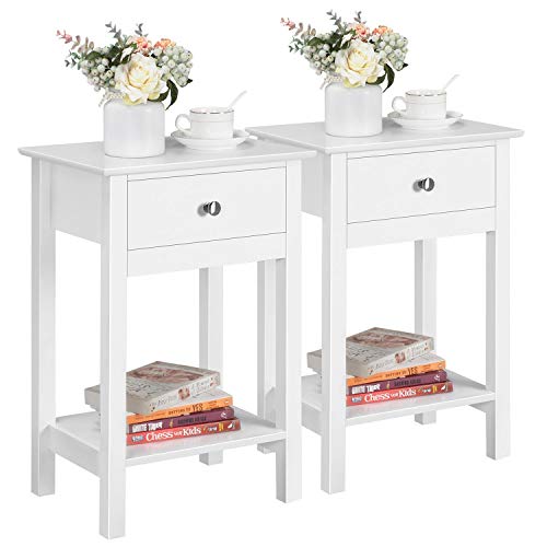 Yaheetech 2 Pieces Bedside Table White Side Table with Drawer Wardrobe Bedside Table for Bedroom 40x30x60 cm