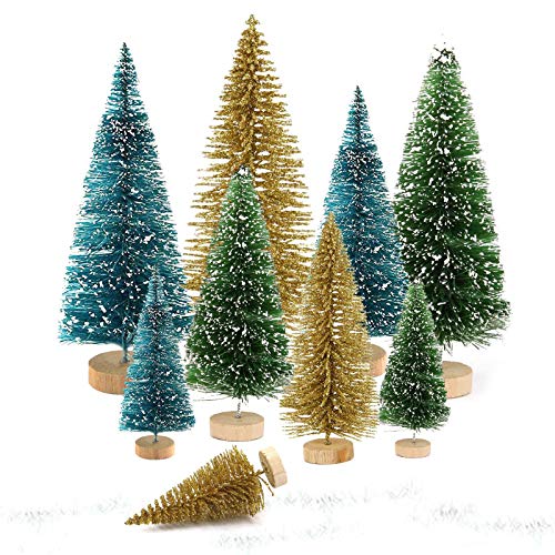 9 pieces of Christmas tree, mini Christmas tree, Christmas tree, mini Christmas tree, green color, artificial mini Christmas tree, small Christmas tree (gold, green and blue)