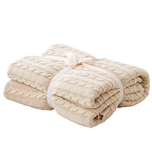 Dongbin Soft Knit Blanket, Handmade Knit Blanket Platzdecke Living Blanket Bedspread Throw Blanket for home sofa, Bench, Chair, Beige