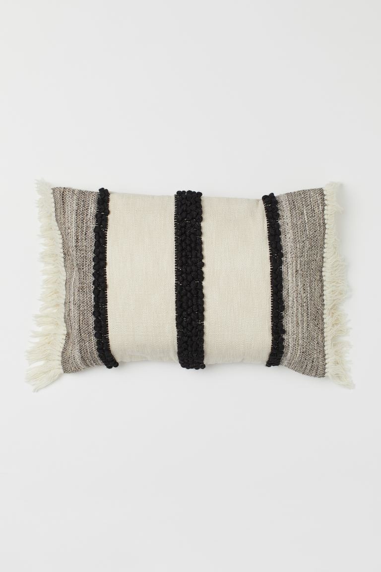 Textured wool and cotton blend rectangular cushion cover