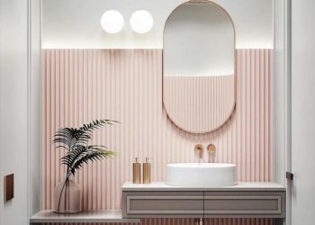 Trend in the bathroom;  reliefs and vertical lines on the tiles that energize and add a new element to the bathroom