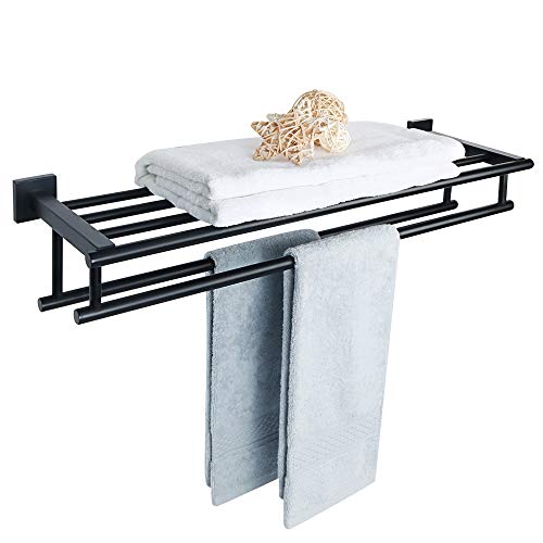 SAYAYO 28 Inch Double Towel Rack Bath Towel Rack, SUS304 Stainless Steel, Matte Black EGZ8070-B