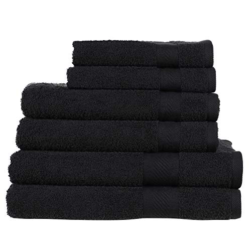 SweetNeedle - Daily Use 6 Piece Towel Set, Black - 2 Bath Towels 70x140 CM, 2 Hand Towels 50x90 CM, 2 Wash Cloths 30x30 CM - 100% Cotton Ringings, Heavy Weight and Absorbent