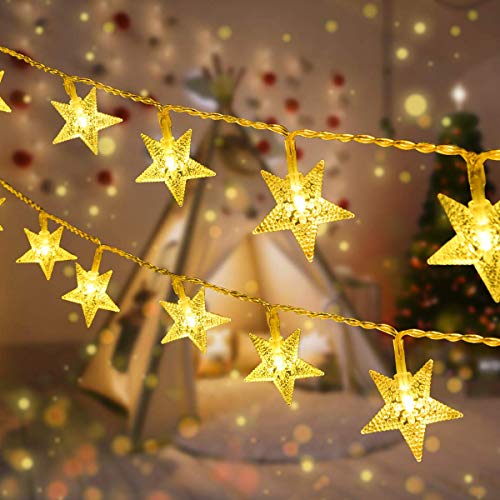 VIFLYKOO Garland Lights Christmas LED Indoor Outdoor Star Christmas String Lights, 8 Patterns, for Bedroom, Yard, Yard, Wedding, Party, 10 meters 100 LEDs - Warm White