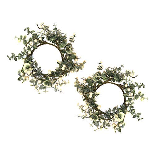 by Robelli - Set of 2 Small Christmas Wreaths for Hanging, White Berries and Leaves Design (25cm)