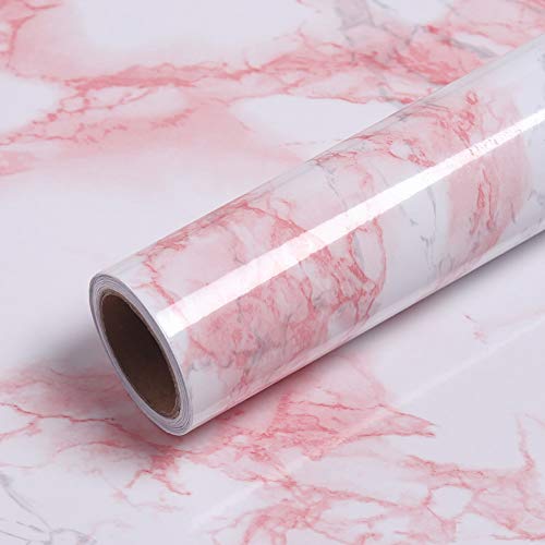 VEELIKE Self Adhesive Wallpaper Kitchen Countertop Adhesive Pink Marble Furniture Wall Paper for Cabinet Doors 40cm x 300cm