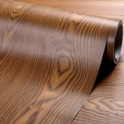 Rustic Dark Walnut Wood Self Adhesive Vinyl for Kitchen Cabinets, Countertop, Table, Desk, Furniture Decor, 24 '' x 4 ''