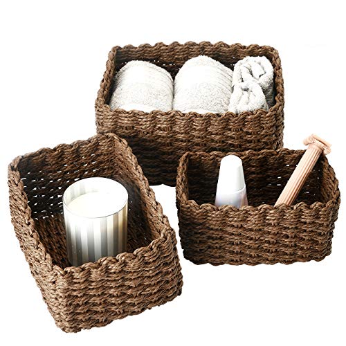 La Jolie Muse Storage Basket, Storage Box Set, Bathroom Towel Basket, Bathroom Organizer Baskets, Recycled Paper Rope Storage Box, Chocolate, Set 3