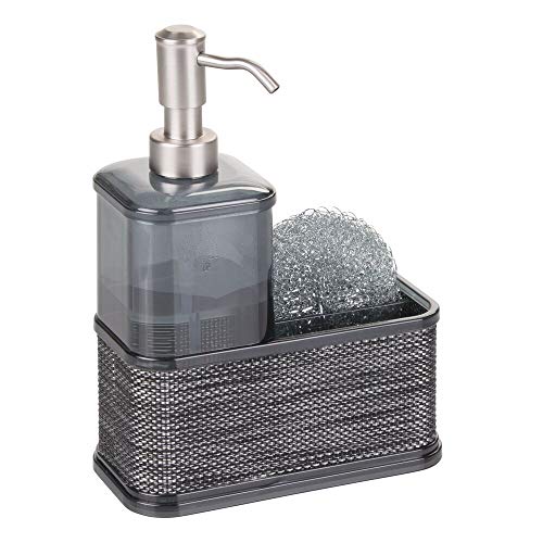 mDesign refillable soap dispenser - Soap dispenser made of durable plastic - With scrubber holder - Color: gray / black