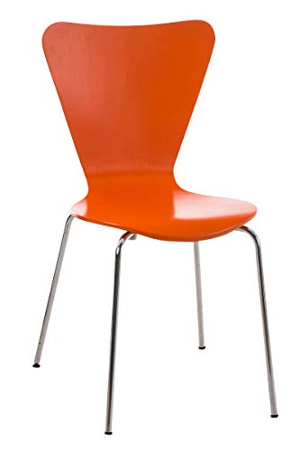 Calisto Stackable Visitor Chair I Stackable Dining Chair & Wooden Seat I Kitchen Chair with Metal Base I Color :, Color: Orange