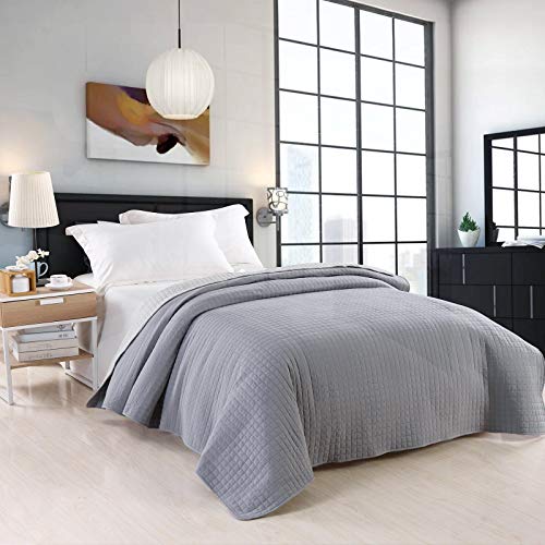 WOLTU Bedspread for Beds Bedspread Blanket Multipurpose Patchwork Quilt, Reversible Checkered Design, Quilted Duvet and Double Bed 220x240 cm Gray + Light Gray BWP5008dgrM02