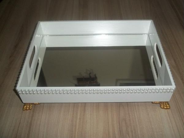 Mirrored white MDF tray with details